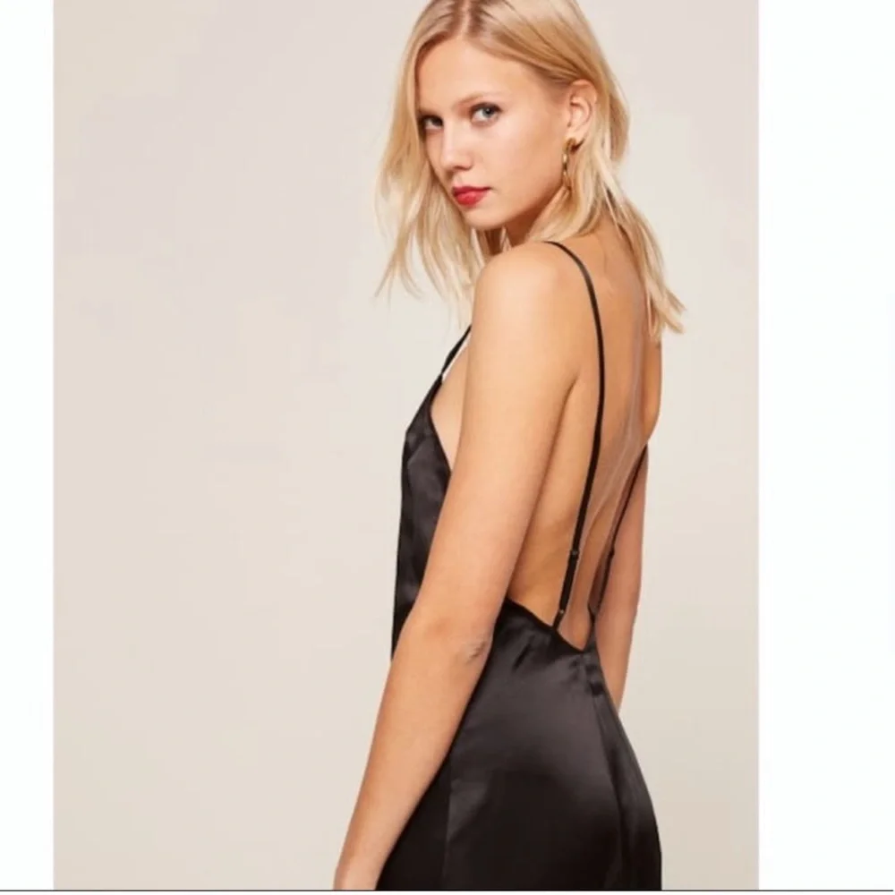 Reformation Black silk slip dress Bias Cut Open Back "Rosie" Gown Cocktail Maxi - Picture 5 of 13